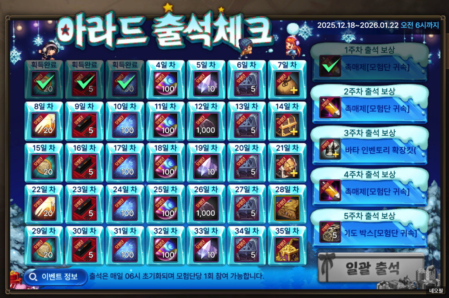 던파 모바일 겨울 업데이트 후기, 올해 마지막 출석체크 보상은? | Peak