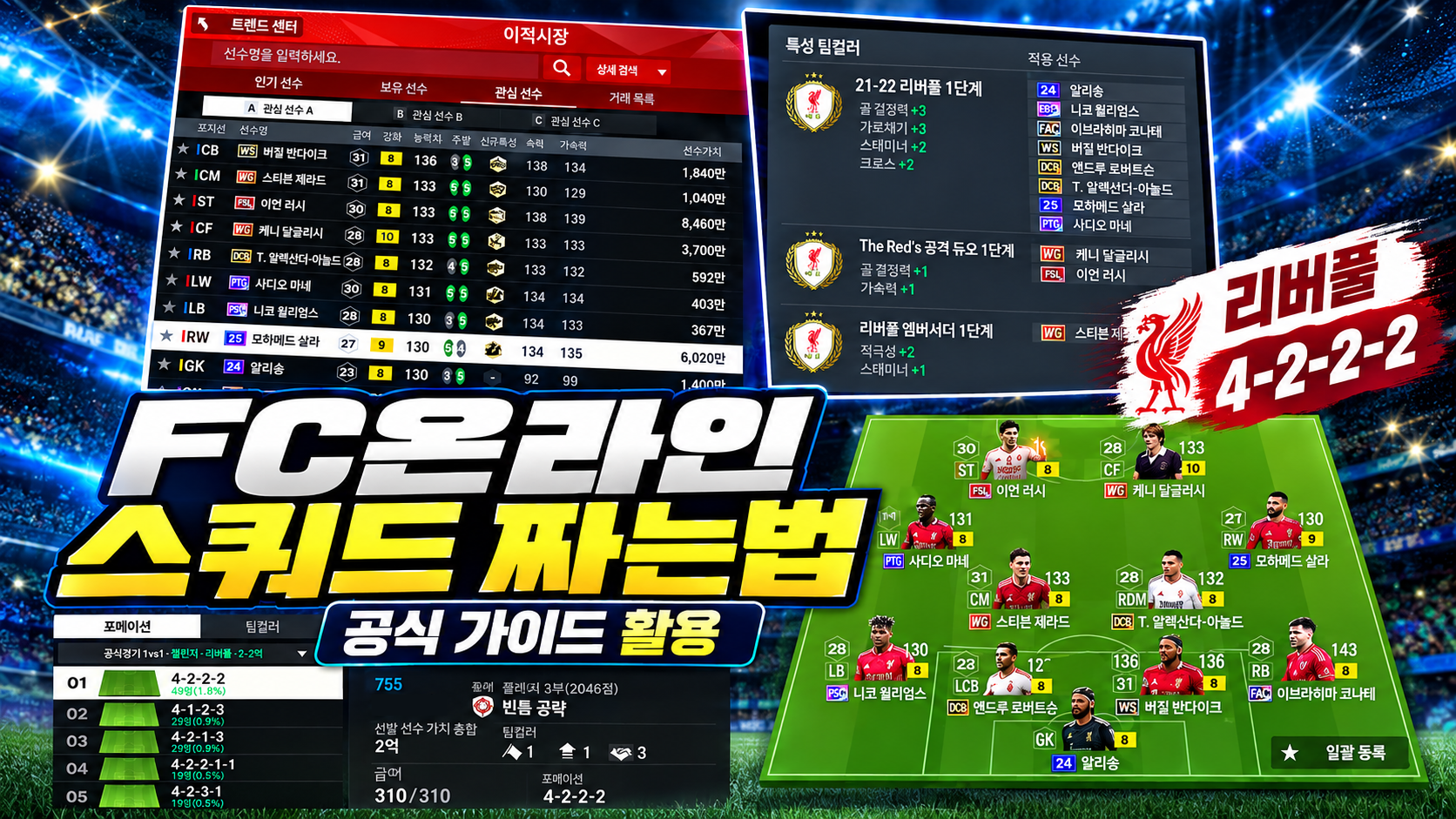 FC온라인 스쿼드 구성 방법, 공식 가이드로 리버풀 팀 직접 맞춰봤습니다
